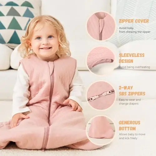 Yoofoss Baby Sleep Sack 12-18 Months TOG 2.5 Winter Baby Wearable Blanket, 100% Organic Cotton Toddler Sleeping Sack 2-Way Zipper Warm Quilted Sleep Sack - 5