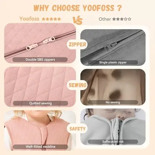 Yoofoss Baby Sleep Sack 12-18 Months TOG 2.5 Winter Baby Wearable Blanket, 100% Organic Cotton Toddler Sleeping Sack 2-Way Zipper Warm Quilted Sleep Sack - 6