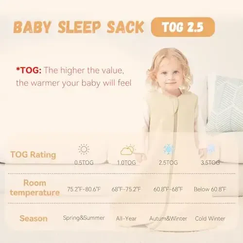 Yoofoss Baby Sleep Sack 12-18 Months TOG 2.5 Winter Baby Wearable Blanket, 100% Organic Cotton Toddler Sleeping Sack 2-Way Zipper Warm Quilted Sleep Sack - 3