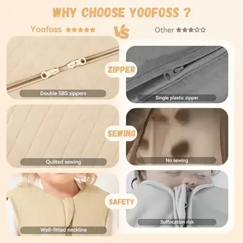 Yoofoss Baby Sleep Sack 12-18 Months TOG 2.5 Winter Baby Wearable Blanket, 100% Organic Cotton Toddler Sleeping Sack 2-Way Zipper Warm Quilted Sleep Sack - 6
