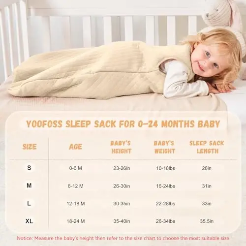 Yoofoss Baby Sleep Sack 12-18 Months TOG 2.5 Winter Baby Wearable Blanket, 100% Organic Cotton Toddler Sleeping Sack 2-Way Zipper Warm Quilted Sleep Sack - 2