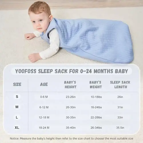 Yoofoss Baby Sleep Sack 12-18 Months TOG 2.5 Winter Baby Wearable Blanket, 100% Organic Cotton Toddler Sleeping Sack 2-Way Zipper Warm Quilted Sleep Sack - 2