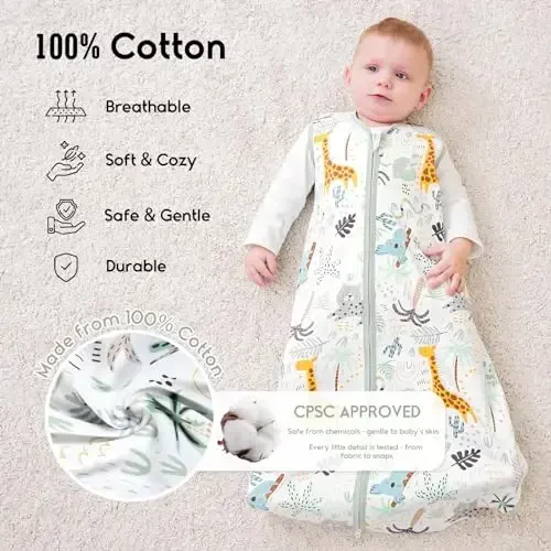 Yoofoss Baby Sleep Sack 18-24 Months 0.5 TOG Baby Wearable Blanket, 100% Organic Cotton Infant Toddler Sleeping Sack 2-Way Zipper Lightweight Sleep Sack, Giraffe - MODAZONE (1)