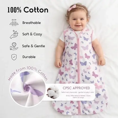 Yoofoss Baby Sleep Sack 18-24 Months 0.5 TOG Baby Wearable Blanket, 100% Cotton Infant Toddler Sleeping Sack 2-Way Zipper Lightweight Sleep Sack - YOOFOSS (1)