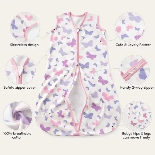 Yoofoss Baby Sleep Sack 18-24 Months 0.5 TOG Baby Wearable Blanket, 100% Cotton Infant Toddler Sleeping Sack 2-Way Zipper Lightweight Sleep Sack - 4