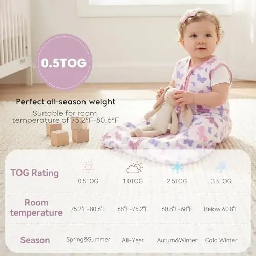 Yoofoss Baby Sleep Sack 18-24 Months 0.5 TOG Baby Wearable Blanket, 100% Cotton Infant Toddler Sleeping Sack 2-Way Zipper Lightweight Sleep Sack - 5