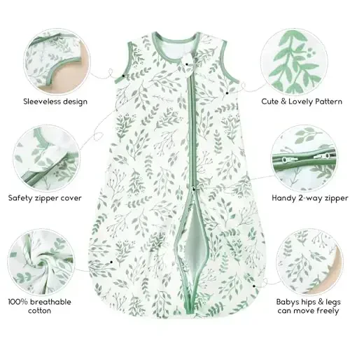 Yoofoss Baby Sleep Sack 18-24 Months TOG 1.0 Baby Wearable Blanket, 2 Pack 100% Organic Cotton Infant Toddler Sleeping Sack 2-Way Zipper Lightweight Sleep Sack - 5