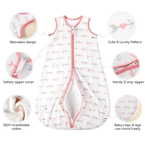 Yoofoss Baby Sleep Sack 18-24 Months TOG 1.0 Baby Wearable Blanket, 2 Pack 100% Organic Cotton Infant Toddler Sleeping Sack 2-Way Zipper Lightweight Sleep Sack - 5