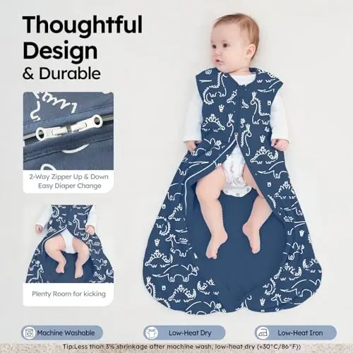 Yoofoss Baby Sleep Sack 6-12 Months 0.5 TOG Baby Wearable Blanket, 100% Organic Cotton Infant Toddler Sleeping Sack 2-Way Zipper Lightweight Sleep Sack, Grizzly - 3