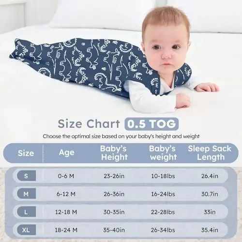 Yoofoss Baby Sleep Sack 6-12 Months 0.5 TOG Baby Wearable Blanket, 100% Organic Cotton Infant Toddler Sleeping Sack 2-Way Zipper Lightweight Sleep Sack, Grizzly - 3