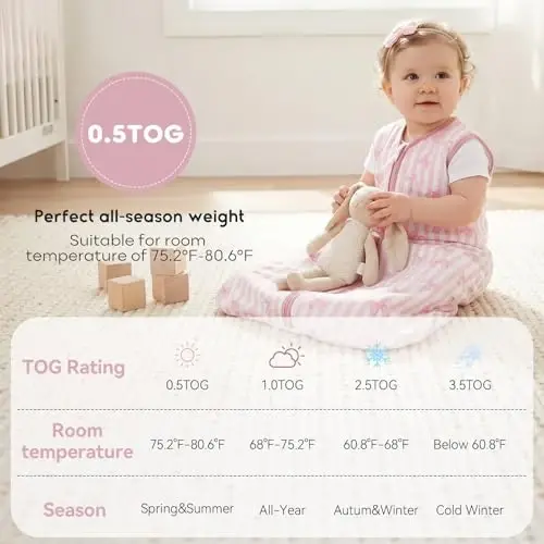 Yoofoss Baby Sleep Sack 6-12 Months 0.5 TOG Baby Wearable Blanket, 100% Cotton Infant Toddler Sleeping Sack 2-Way Zipper Lightweight Sleep Sack - 6