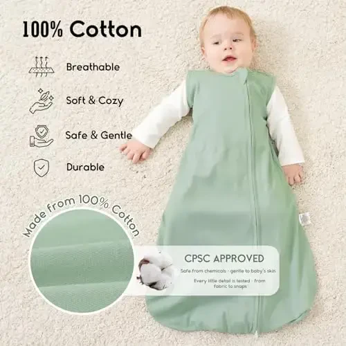 Yoofoss Baby Sleep Sack 6-12 Months TOG 1.0 Baby Wearable Blanket, 2 Pack 100% Organic Cotton Infant Toddler Sleeping Sack 2-Way Zipper Lightweight Sleep Sack - 2