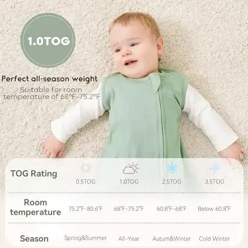Yoofoss Baby Sleep Sack 6-12 Months TOG 1.0 Baby Wearable Blanket, 2 Pack 100% Organic Cotton Infant Toddler Sleeping Sack 2-Way Zipper Lightweight Sleep Sack - 6