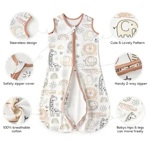 Yoofoss Baby Sleep Sack 6-12 Months TOG 1.0 Baby Wearable Blanket, 2 Pack 100% Organic Cotton Infant Toddler Sleeping Sack 2-Way Zipper Lightweight Sleep Sack - 6