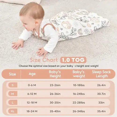Yoofoss Baby Sleep Sack 6-12 Months TOG 1.0 Baby Wearable Blanket, 2 Pack 100% Organic Cotton Infant Toddler Sleeping Sack 2-Way Zipper Lightweight Sleep Sack - 5