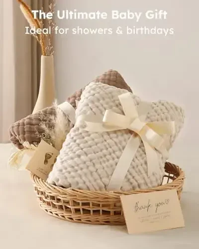 Yoofoss Hooded Baby Towels for Newborn 2 Pack 100% Muslin Cotton Baby Bath Towel with Hood for Babies, Infant, Toddler and Kids, Large 32x32Inch, Soft and Absorbent Newborn Essential - 5