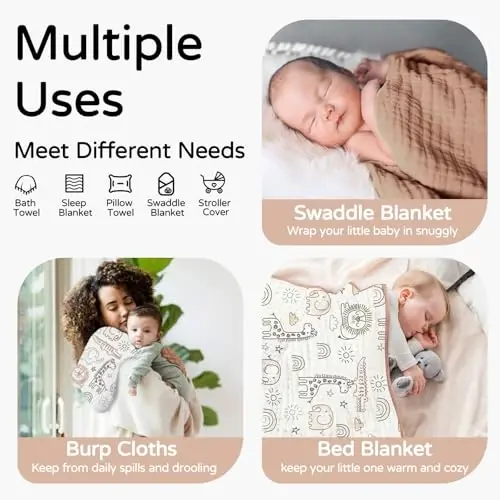 Yoofoss Hooded Baby Towels for Newborn 2 Pack 100% Muslin Organic Cotton Baby Bath Towel with Hood for Babies, Infant, Toddler and Kids, 32x32Inch, Soft and Absorbent Newborn Essential, Giraffe - 4