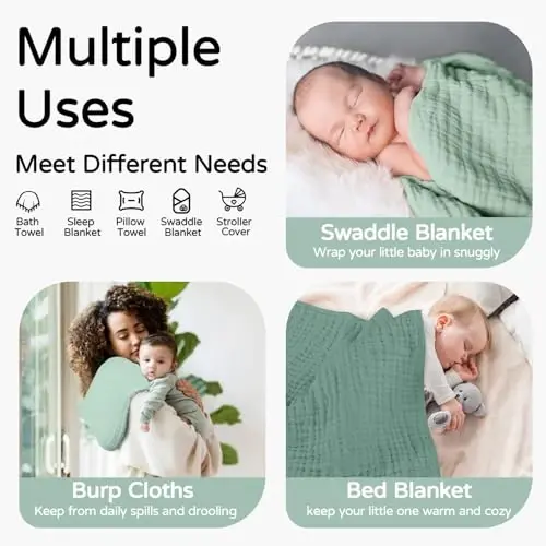 Yoofoss Hooded Baby Towels for Newborn 2 Pack 100% Muslin Organic Cotton Baby Bath Towel with Hood for Babies, Infant, Toddler and Kids, 32x32Inch, Soft and Absorbent Newborn Essential, Gradient Green - 4