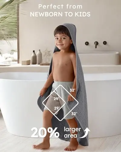 Yoofoss Hooded Baby Towels for Newborn 2 Pack 100% Muslin Organic Cotton Baby Bath Towel with Hood for Babies, Infant, Toddler and Kids, 32x32Inch, Soft and Absorbent Newborn Essential, Grey Planet - 4