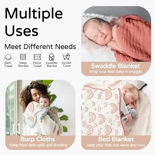 Yoofoss Hooded Baby Towels for Newborn 2 Pack 100% Muslin Organic Cotton Baby Bath Towel with Hood for Babies, Infant, Toddler and Kids, 32x32Inch, Soft and Absorbent Newborn Essential,Alpaca&Elephant - 4