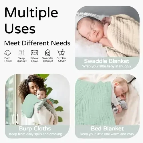 Yoofoss Hooded Baby Towels for Newborn 2 Pack 100% Muslin Organic Cotton Baby Bath Towel with Hood for Babies, Infant, Toddler and Kids, 32x32Inch, Soft and Absorbent Newborn Essential,Apricot&Green - 3