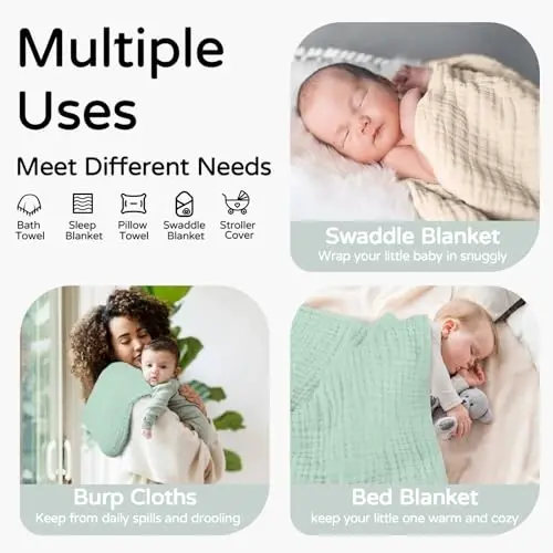 Yoofoss Hooded Baby Towels for Newborn 2 Pack 100% Muslin Organic Cotton Baby Bath Towel with Hood for Babies, Infant, Toddler and Kids, 32x32Inch, Soft and Absorbent Newborn Essential,Apricot&Green - 3