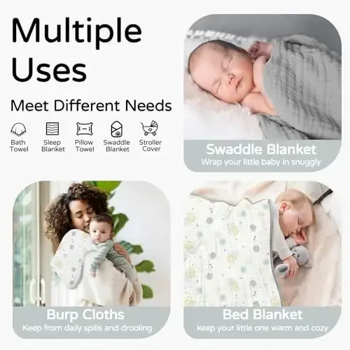 Yoofoss Hooded Baby Towels for Newborn 2 Pack 100% Muslin Organic Cotton Baby Bath Towel with Hood for Babies, Infant, Toddler and Kids, 32x32Inch, Soft and Absorbent Newborn Essential,Grey Flower - 3