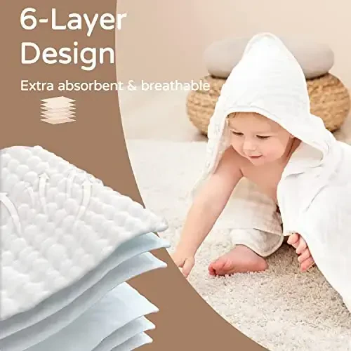 Yoofoss Hooded Baby Towels for Newborn 2 Pack 100% Muslin Organic Cotton Baby Bath Towel with Hood for Babies, Infant, Toddler and Kids, 32x32Inch, Soft and Absorbent Newborn Essential,White-2 Pack - 4