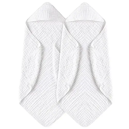 Yoofoss Hooded Baby Towels for Newborn 2 Pack 100% Muslin Organic Cotton Baby Bath Towel with Hood for Babies, Infant, Toddler and Kids, 32x32Inch, Soft and Absorbent Newborn Essential,White-2 Pack - YOOFOSS