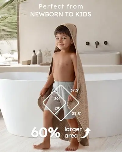 Yoofoss Hooded Baby Towels for Newborn 2 Pack 100% Muslin Organic Cotton Baby Bath Towel with Hood for Babies, Infant, Toddler and Kids, 37.5