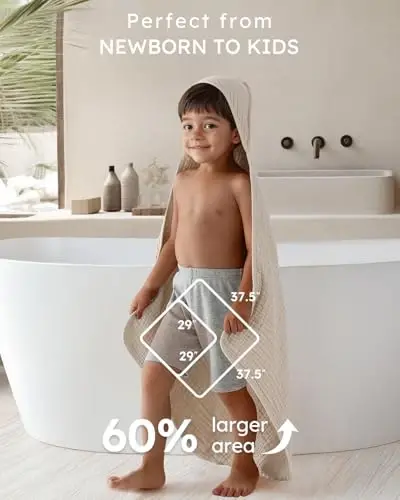 Yoofoss Hooded Baby Towels for Newborn 2 Pack 100% Muslin Organic Cotton Baby Bath Towel with Hood for Babies, Infant, Toddler and Kids, 37.5