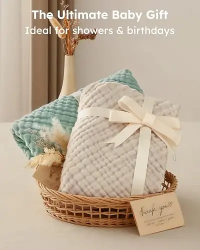 Yoofoss Hooded Baby Towels for Newborn 2 Pack 100% Muslin Organic Cotton Baby Bath Towel with Hood for Babies, Infant, Toddler and Kids, 37.5