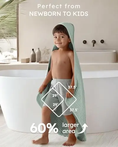 Yoofoss Hooded Baby Towels for Newborn 2 Pack 100% Muslin Organic Cotton Baby Bath Towel with Hood for Babies, Infant, Toddler and Kids, 37.5