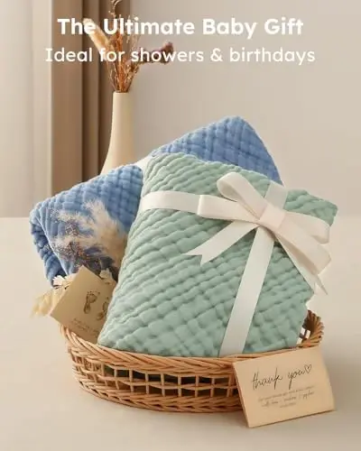 Yoofoss Hooded Baby Towels for Newborn 2 Pack 100% Muslin Organic Cotton Baby Bath Towel with Hood for Babies, Infant, Toddler and Kids, 37.5