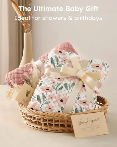 Yoofoss Hooded Baby Towels for Newborn 2 Pack 100% Muslin Organic Cotton Baby Bath Towel with Hood for Babies, Infant, Toddler and Kids, Large 32x32Inch, Soft and Absorbent Newborn Essential - 5