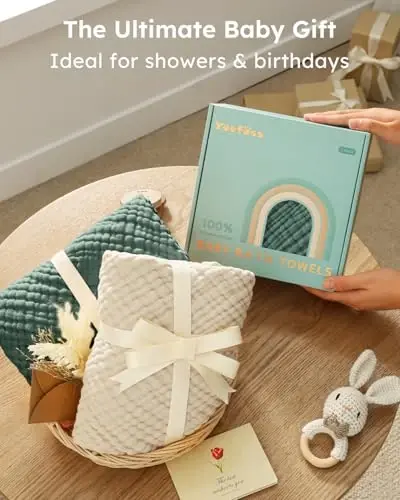 Yoofoss Hooded Baby Towels for Newborn 2 Pack 100% Muslin Organic Cotton Baby Bath Towel with Hood for Babies, Infant, Toddler and Kids, Large 32x32Inch, Soft and Absorbent Newborn Essential - 5