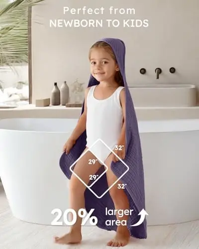 Yoofoss Hooded Baby Towels for Newborn 2 Pack 100% Muslin Organic Cotton Baby Bath Towel with Hood for Babies, Infant, Toddler and Kids, Large 32x32Inch, Soft and Absorbent Newborn Essential - 4