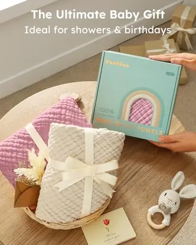 Yoofoss Hooded Baby Towels for Newborn 2 Pack 100% Muslin Organic Cotton Baby Bath Towel with Hood for Babies, Infant, Toddler and Kids, Large 32x32Inch, Soft and Absorbent Newborn Essential - 5