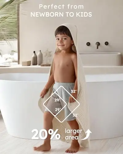 Yoofoss Hooded Baby Towels for Newborn 2 Pack 100% Muslin Organic Cotton Baby Bath Towel with Hood for Babies, Infant, Toddler and Kids, Large 32x32Inch, Soft and Absorbent Newborn Essential - 4