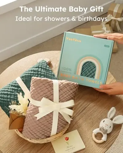 Yoofoss Hooded Baby Towels for Newborn 2 Pack 100% Muslin Organic Cotton Baby Bath Towel with Hood for Babies, Infant, Toddler and Kids, Large 32x32Inch, Soft and Absorbent Newborn Essential - 5