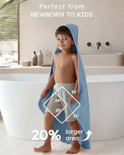 Yoofoss Hooded Baby Towels for Newborn 2 Pack 100% Muslin Organic Cotton Baby Bath Towel with Hood for Babies, Infant, Toddler and Kids, Large 32x32Inch, Soft and Absorbent Newborn Essential - 4