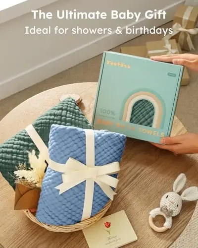 Yoofoss Hooded Baby Towels for Newborn 2 Pack 100% Muslin Organic Cotton Baby Bath Towel with Hood for Babies, Infant, Toddler and Kids, Large 32x32Inch, Soft and Absorbent Newborn Essential - 5