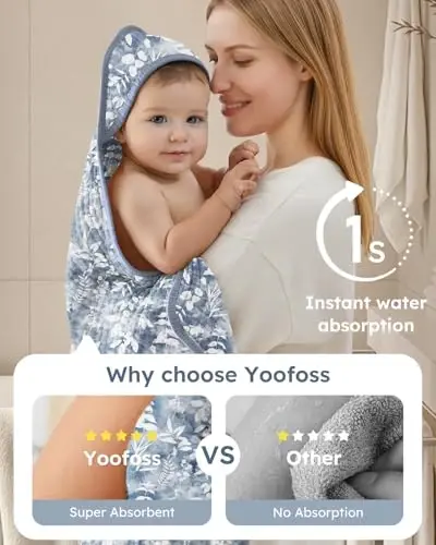 Yoofoss Hooded Baby Towels for Newborn 2 Pack 100% Muslin Organic Cotton Baby Bath Towel with Hood for Babies, Infant, Toddler and Kids, Large 32x32Inch, Soft and Absorbent Newborn Essential - 3