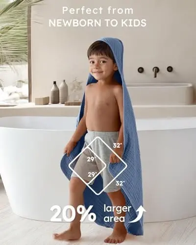 Yoofoss Hooded Baby Towels for Newborn 2 Pack 100% Muslin Organic Cotton Baby Bath Towel with Hood for Babies, Infant, Toddler and Kids, Large 32x32Inch, Soft and Absorbent Newborn Essential - 4