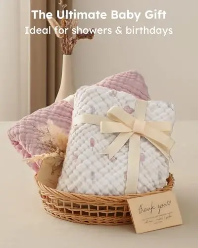 Yoofoss Hooded Baby Towels for Newborn 2 Pack 100% Muslin Organic Cotton Baby Bath Towel with Hood for Babies, Infant, Toddler and Kids,37.5