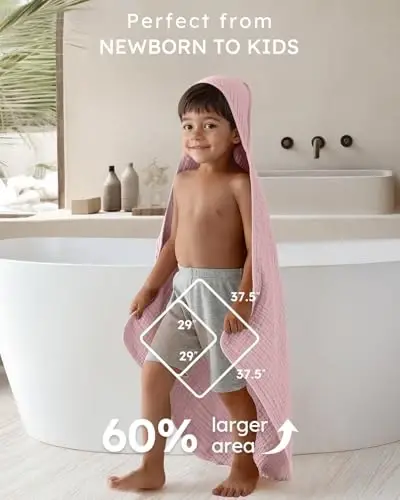 Yoofoss Hooded Baby Towels for Newborn 2 Pack 100% Muslin Organic Cotton Baby Bath Towel with Hood for Babies, Infant, Toddler and Kids,37.5