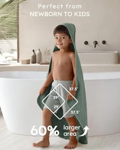 Yoofoss Hooded Baby Towels for Newborn 2 Pack 100% Muslin Organic Cotton Baby Bath Towel with Hood for Babies, Infant, Toddler and Kids,37.5