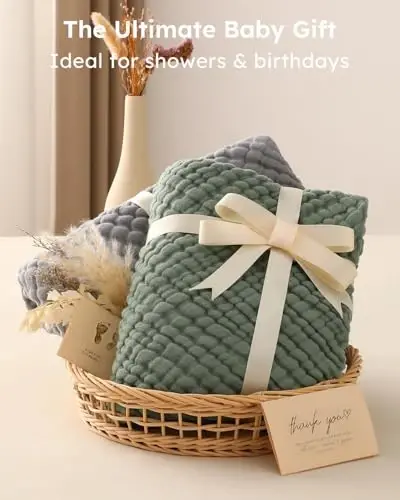 Yoofoss Hooded Baby Towels for Newborn 2 Pack 100% Muslin Organic Cotton Baby Bath Towel with Hood for Babies, Infant, Toddler and Kids,37.5