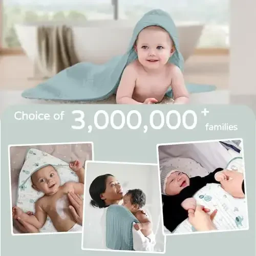 Yoofoss Hooded Baby Towels for Newborn 2 Pack 100% Muslin Organic Cotton Baby Bath Towel with Hood for Babies, Infant, Toddler and Kids, 32x32Inch, Soft and Absorbent Newborn Essential,Blue Elephant - 6