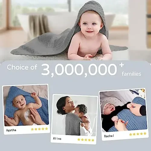 Yoofoss Hooded Baby Towels for Newborn 2 Pack 100% Muslin Organic Cotton Baby Bath Towel with Hood for Babies, Infant, Toddler and Kids, 32x32Inch, Soft and Absorbent Newborn Essential,Grey& Dark Blue - 5